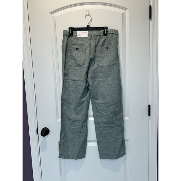 NWT Liz Claiborne Wide Leg Linen Blend Pants Dark Forest Green Size Small - Picture 2 of 9